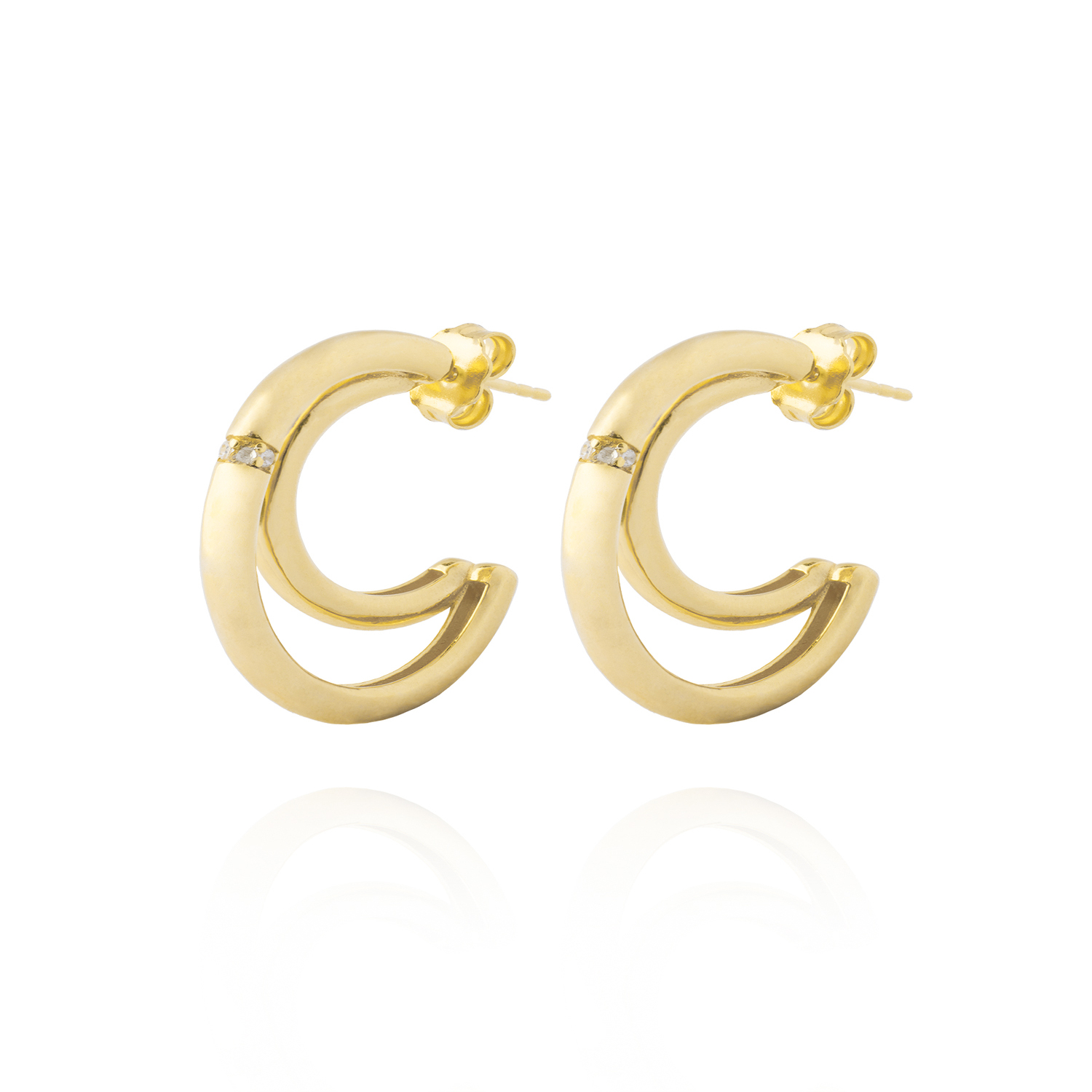 Aros de Plata Esterlina 925 Media Luna Circon Revestido en Oro 18kt 1