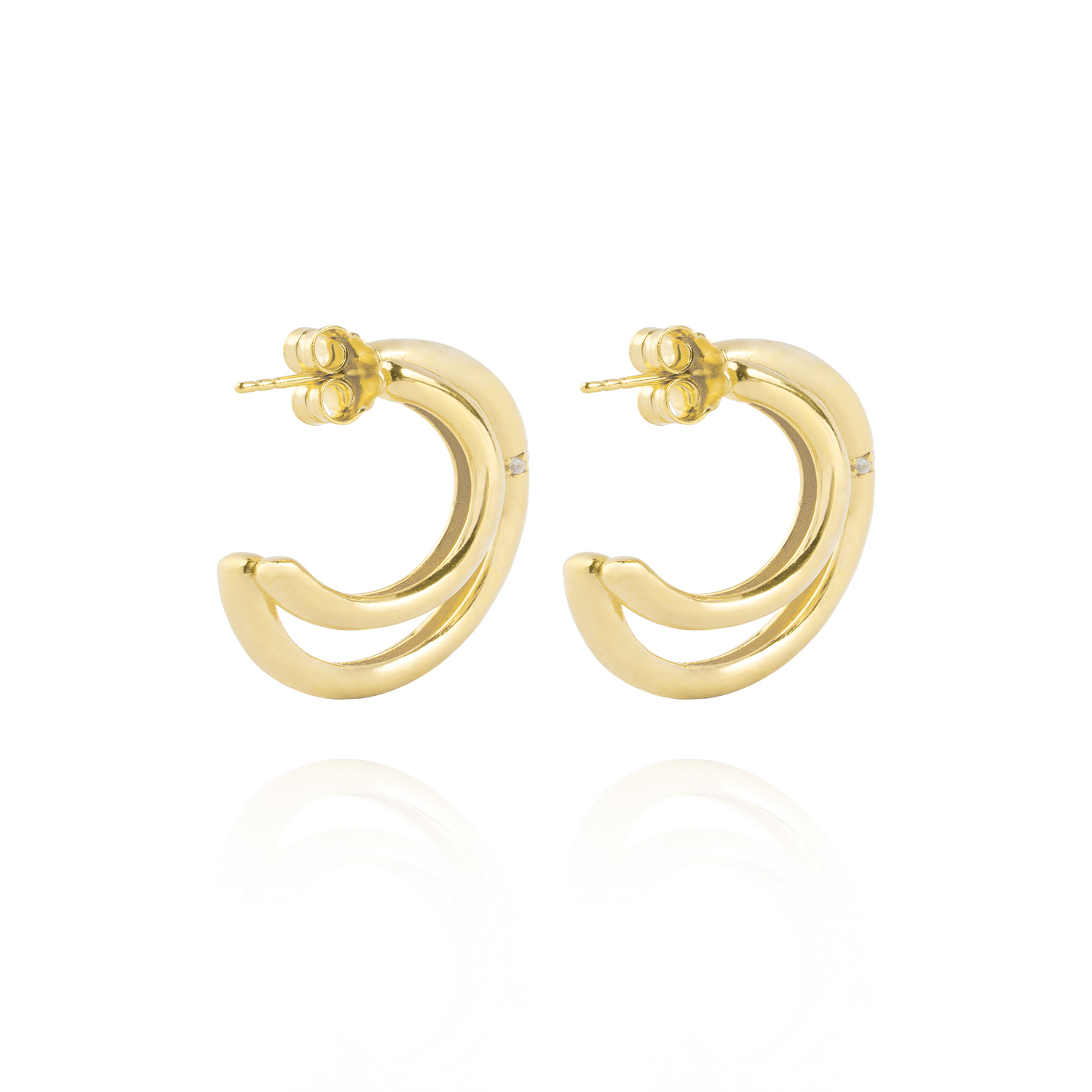 Aros de Plata Esterlina 925 Media Luna Circon Revestido en Oro 18kt 2