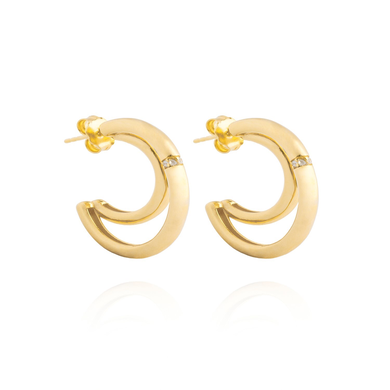 Aros de Plata Esterlina 925 Media Luna Circon Revestido en Oro 18kt 3