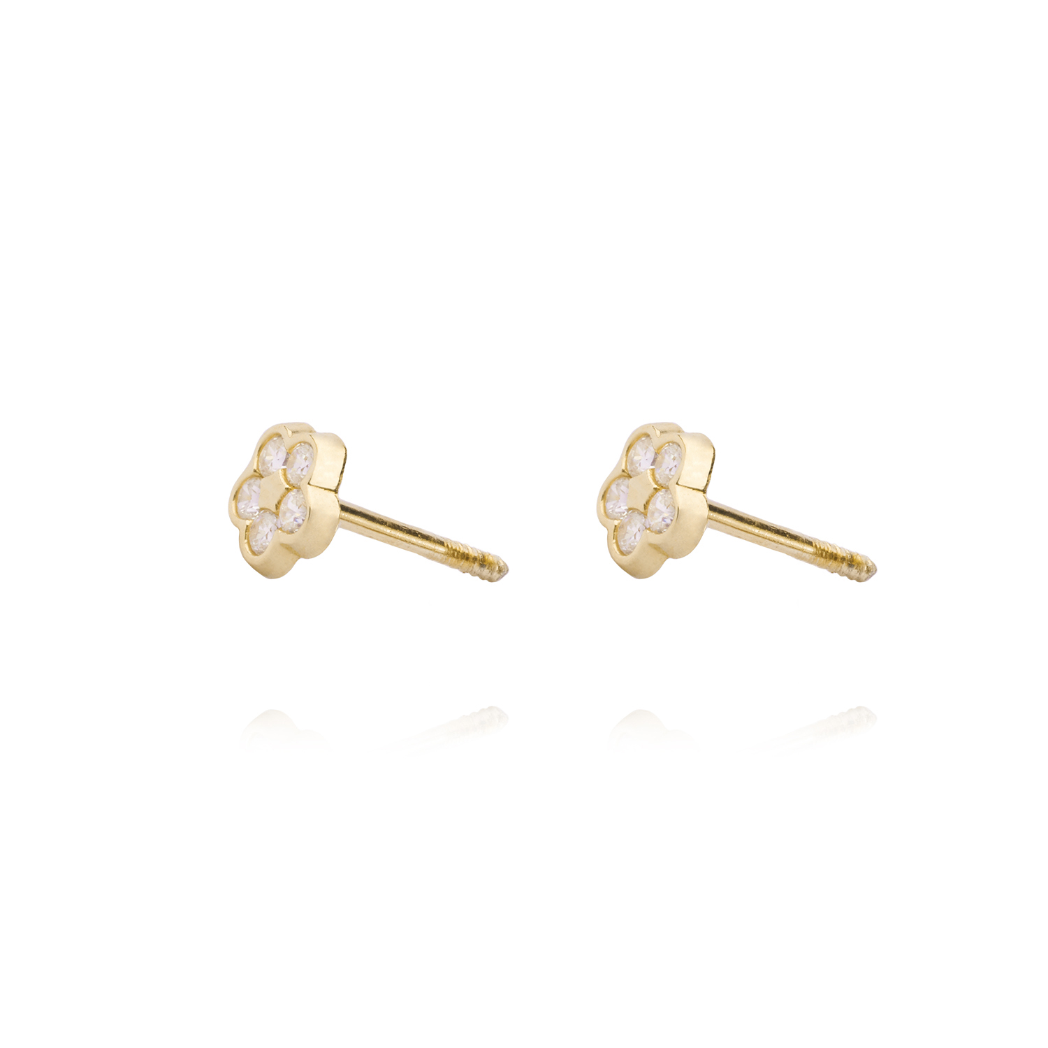 Aros de Oro 9kt Flor Circon 3