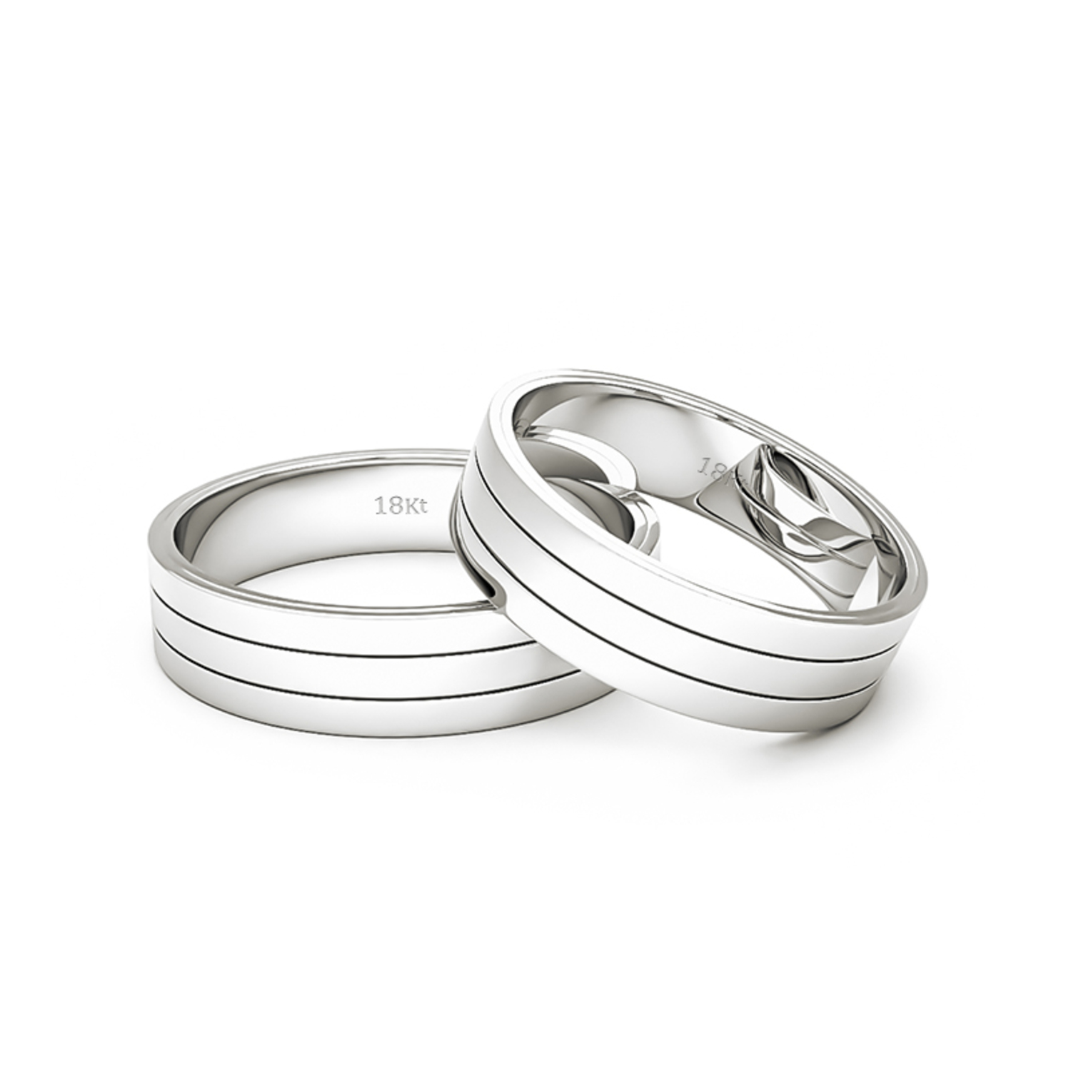 Par Argollas Matrimonio de Oro Blanco 18kt Modelo Royal 5,0mm 2