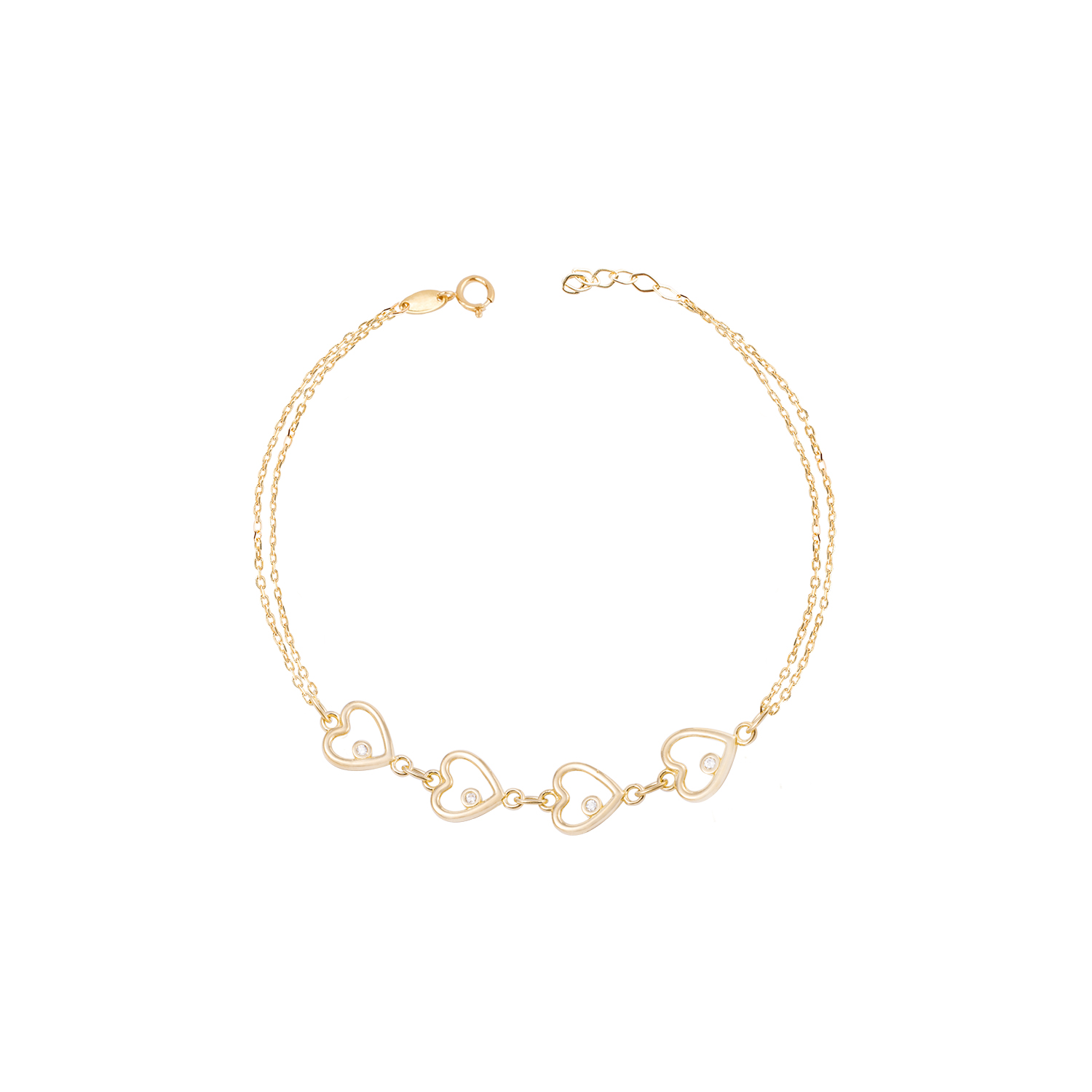 Pulsera de Oro 18kt Cuatro corazones con Circonita 1