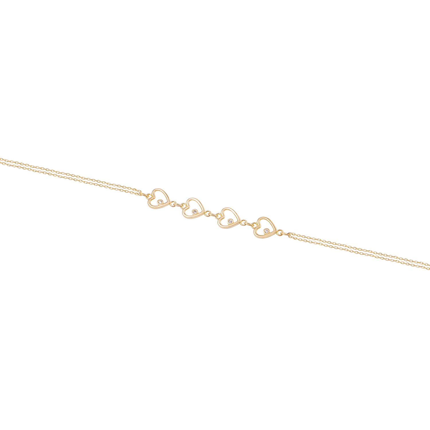 Pulsera de Oro 18kt Cuatro corazones con Circonita 2