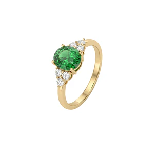 Anillo Oro Miel 18kt Imperial con Esmeraldina y Circonitas
