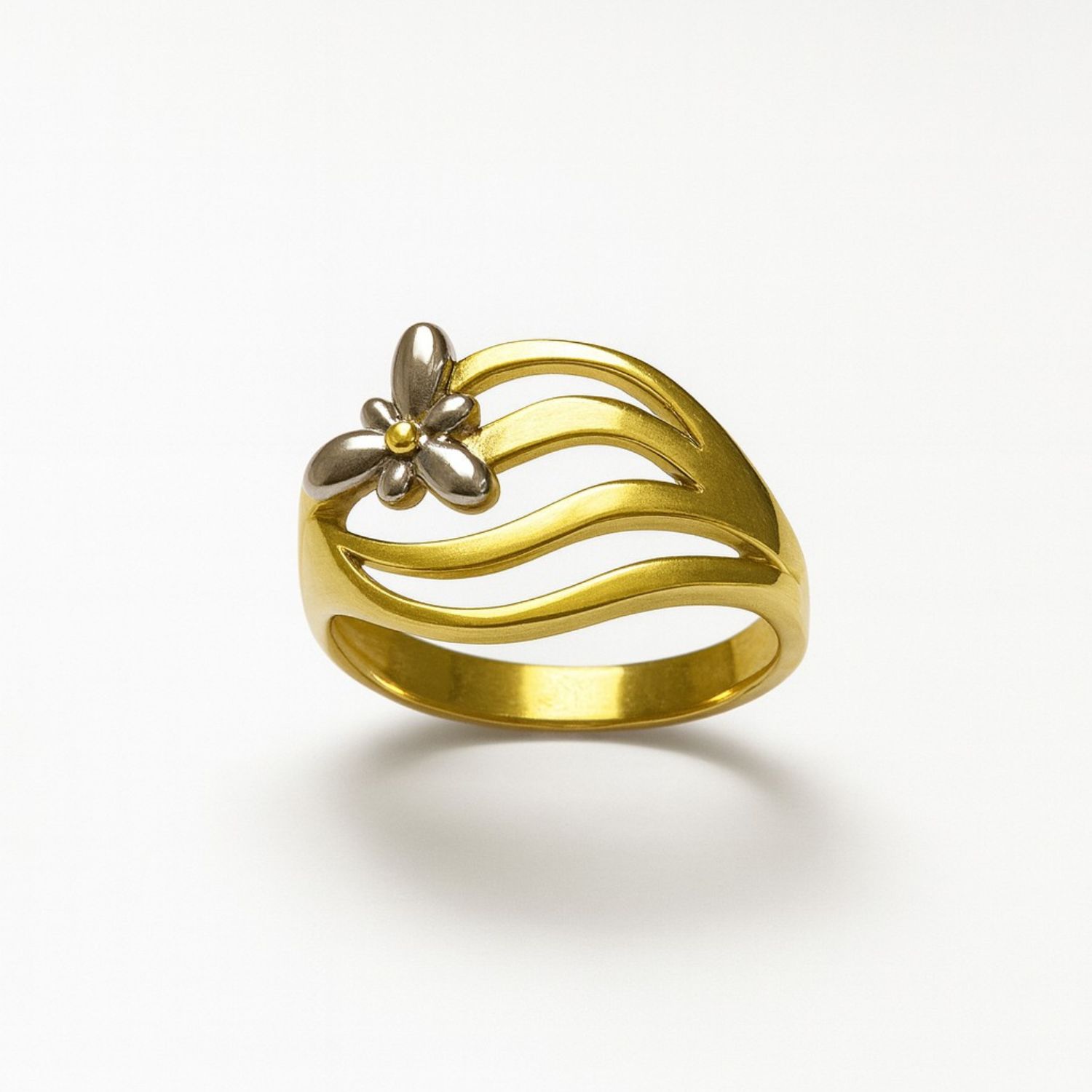 Anillo Oro Amarillo 18kt Flor Bicolor 3
