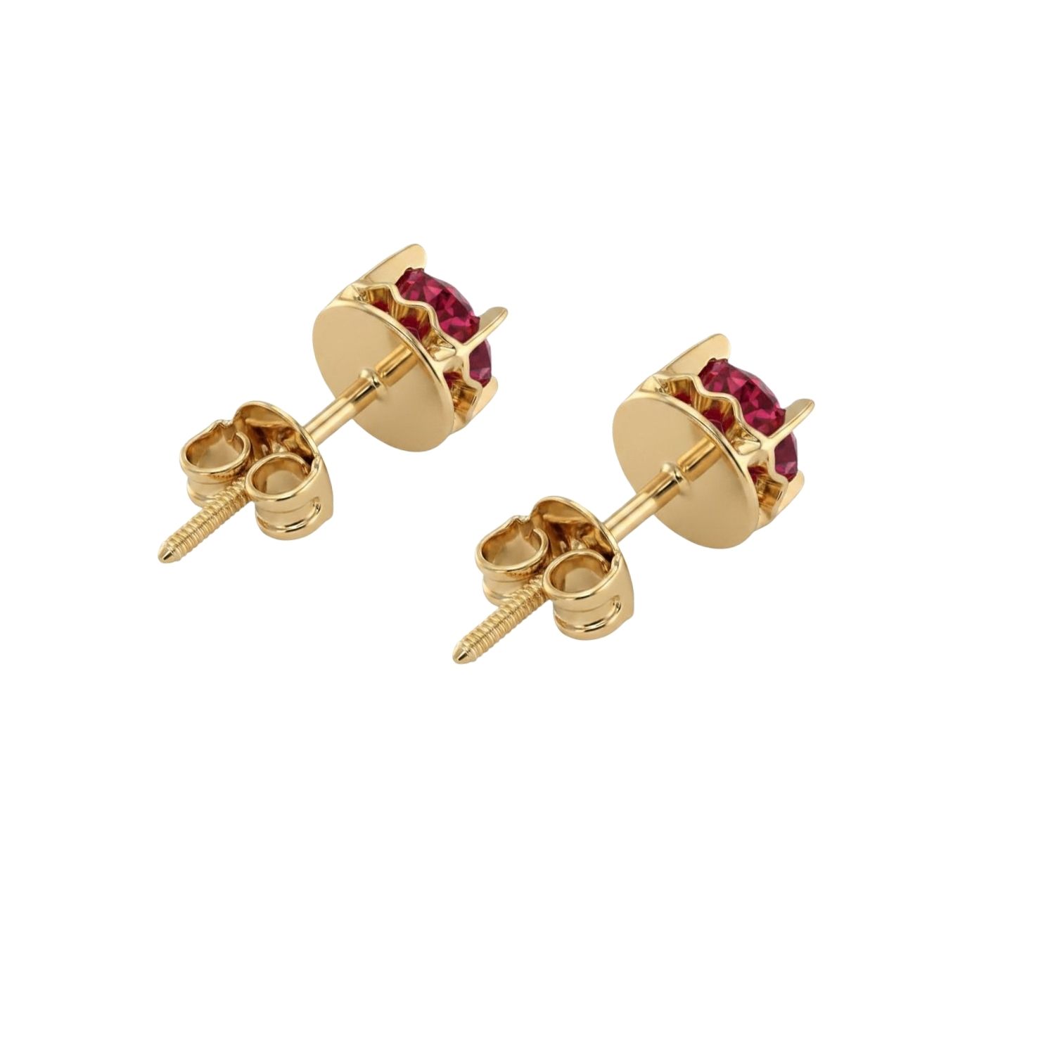 Aros Oro Miel 18kt Chaton Redondo de Rubi 5mm 2