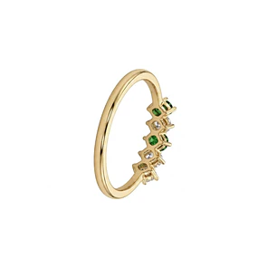 Anillo Oro Miel 18kt Cinco Piedras con Circonita Esmeraldina