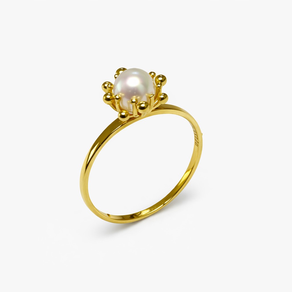 Anillo Oro Amarillo 18kt Pistilos y Perla Natural 1