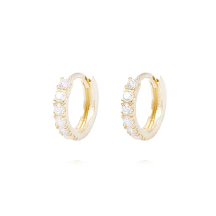 Aros Oro Amarillo 18kt Argollas Pequeñas Riel de Circonitas