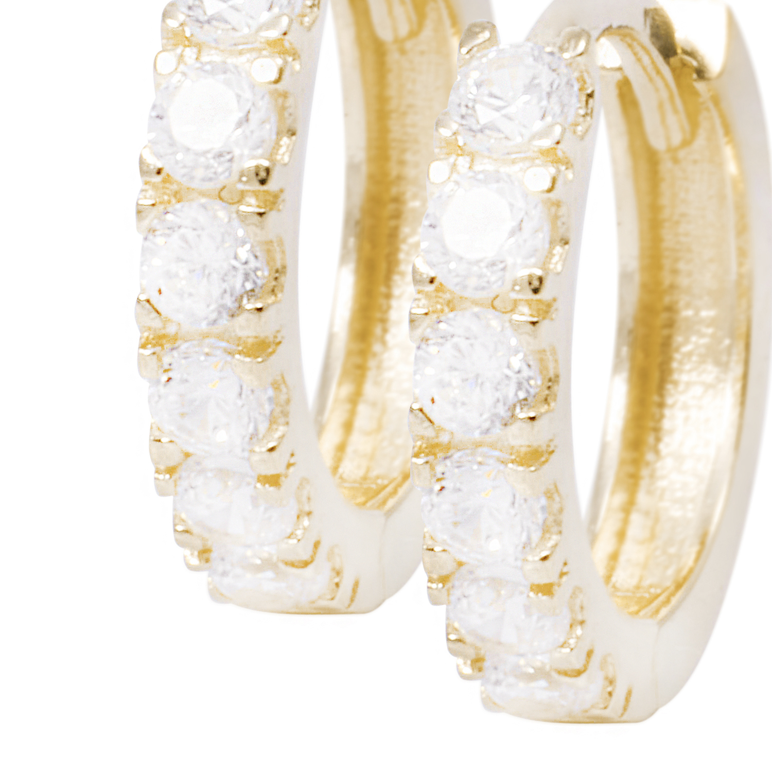 Aros Oro Amarillo 18kt Argollas Pequeñas Riel de Circonitas 2