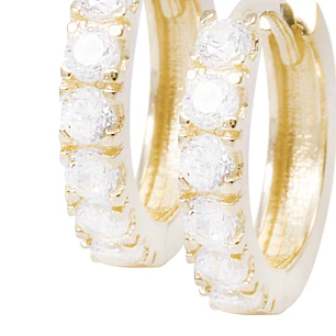 Aros Oro Amarillo 18kt Argollas Pequeñas Riel de Circonitas