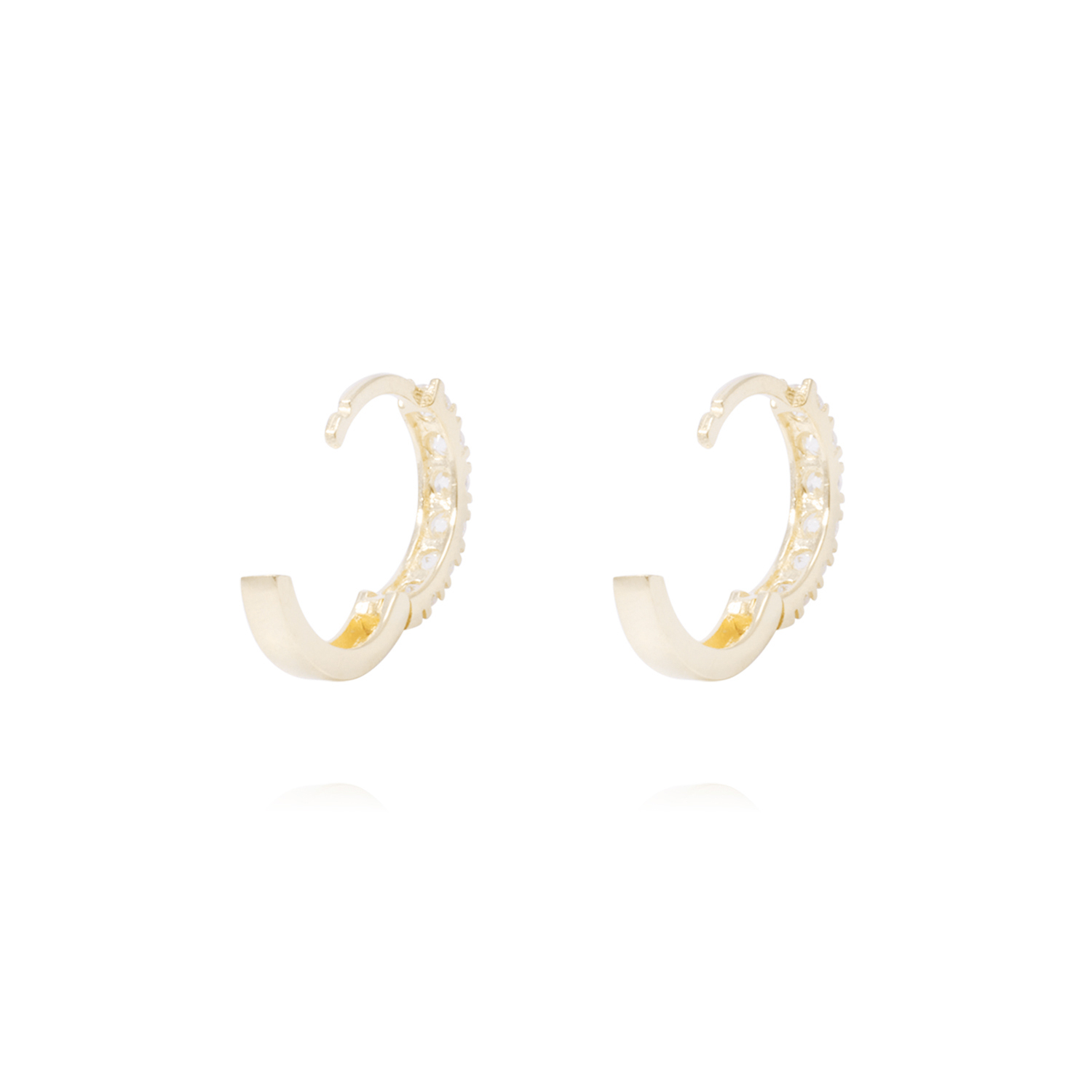 Aros Oro Amarillo 18kt Argollas Pequeñas Riel de Circonitas 3