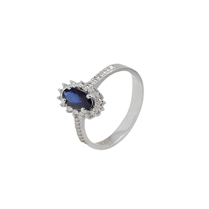Anillo Compromiso Oro Blanco 18kt Diamantes 19 Pts y 48Pts Zafiro