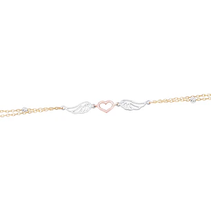 Pulsera Oro Bicolor 18kt Doble Cadena Corazón y Alas