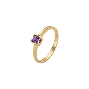 Anillo Oro Miel 18kt Solitario Cuadrado con Amatista