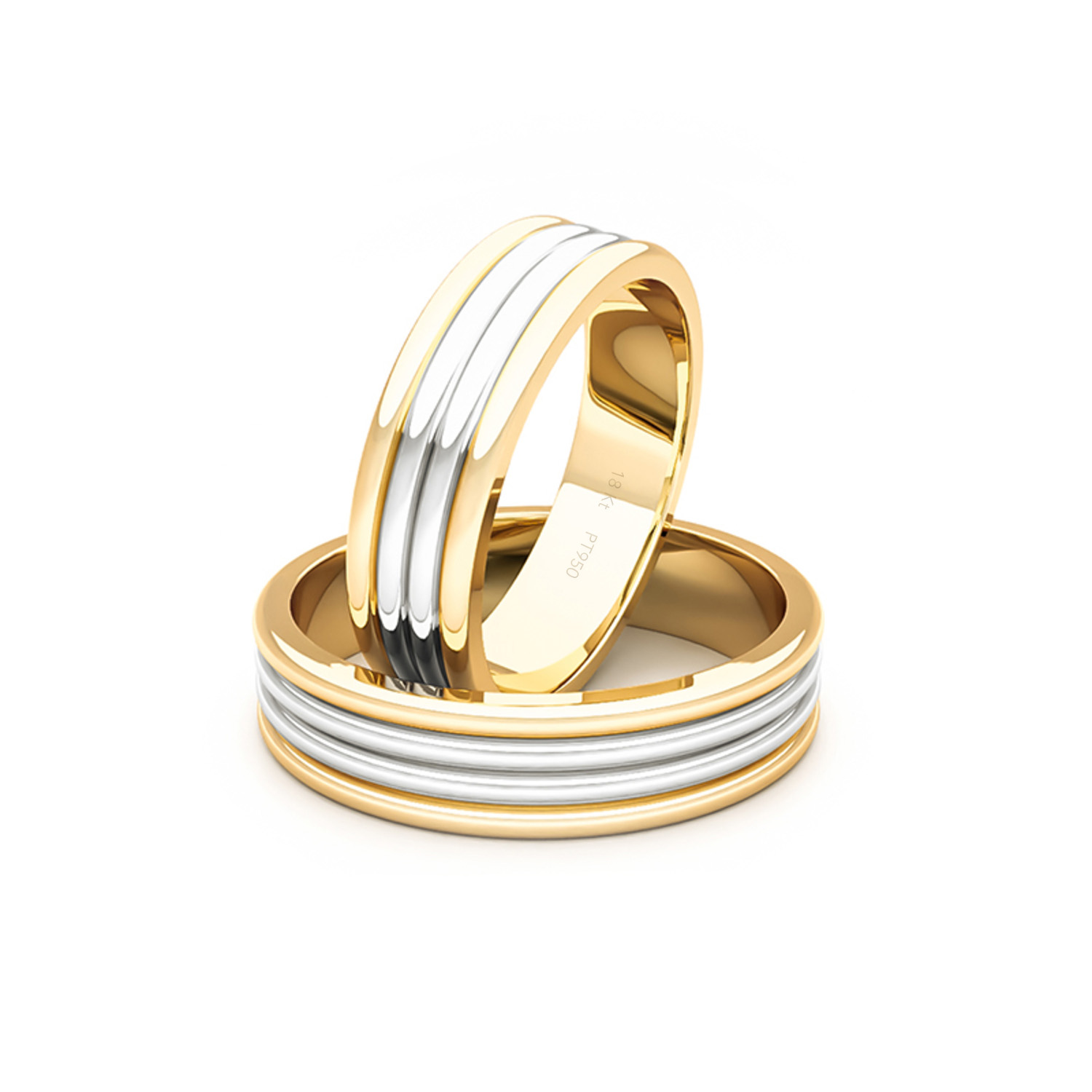 Par Argollas Matrimonio Bicolor de Oro amarillo y Platino Count 5,0mm 1