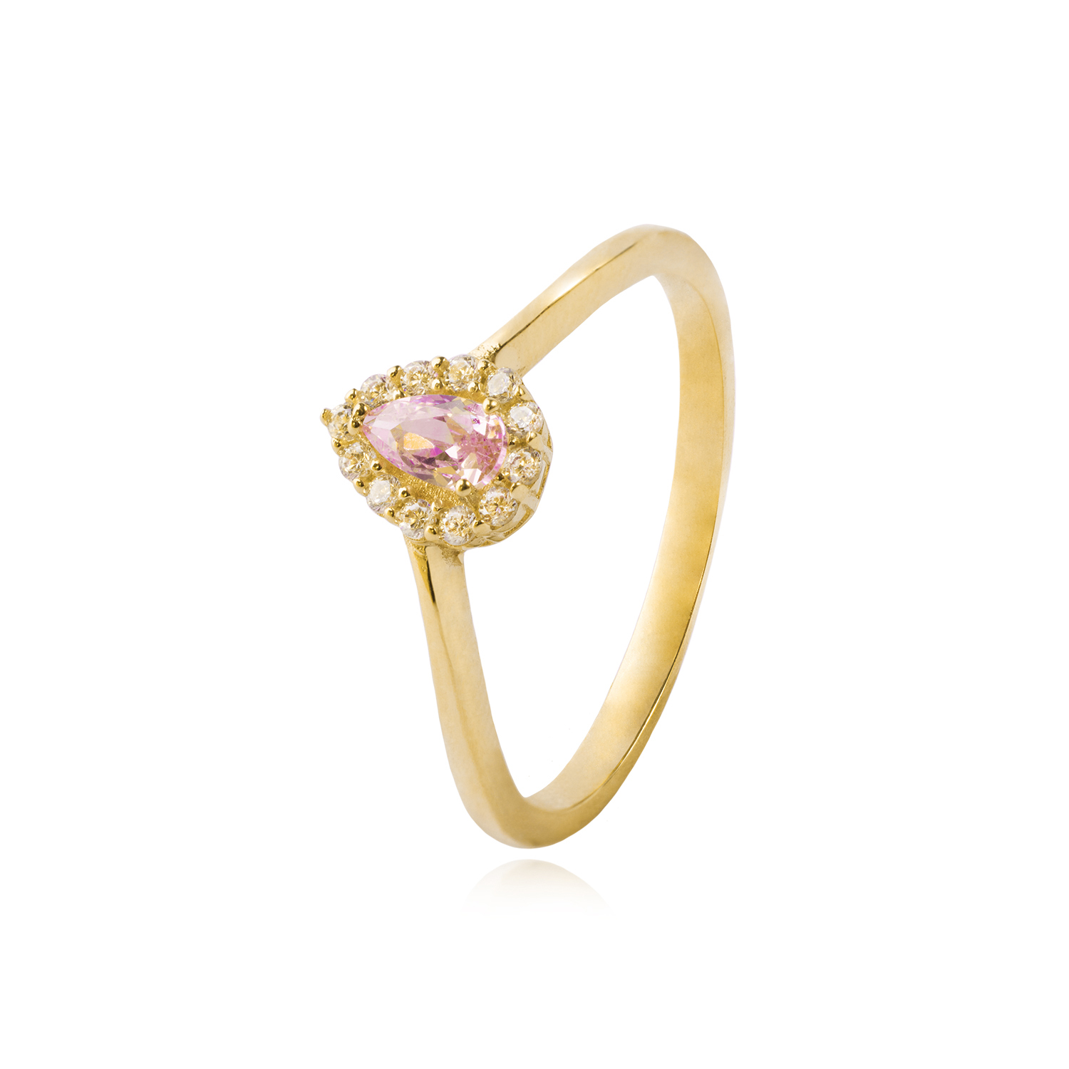 Anillo Compromiso de Oro 18kt Modelo Gota Rosa de Francia & Circón 1