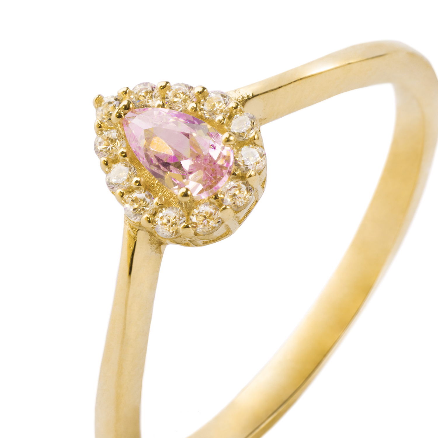 Anillo Compromiso de Oro 18kt Modelo Gota Rosa de Francia & Circón 2