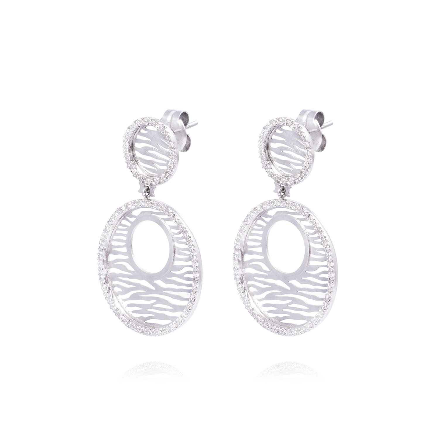 Aros Oro Blanco 18kt Dos Círculos Diamantes 1,38 Qlts 1