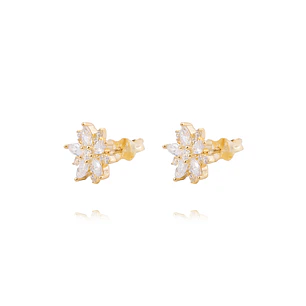 Aros de Oro 18kt Flor Radiante Circón