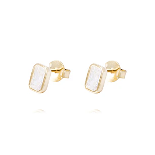 Aros de Plata Esterlina Rectangular Con Circonita Revestido en Oro 18kt