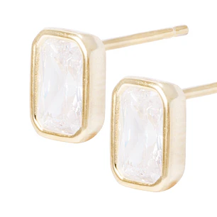 Aros de Plata Esterlina Rectangular Con Circonita Revestido en Oro 18kt