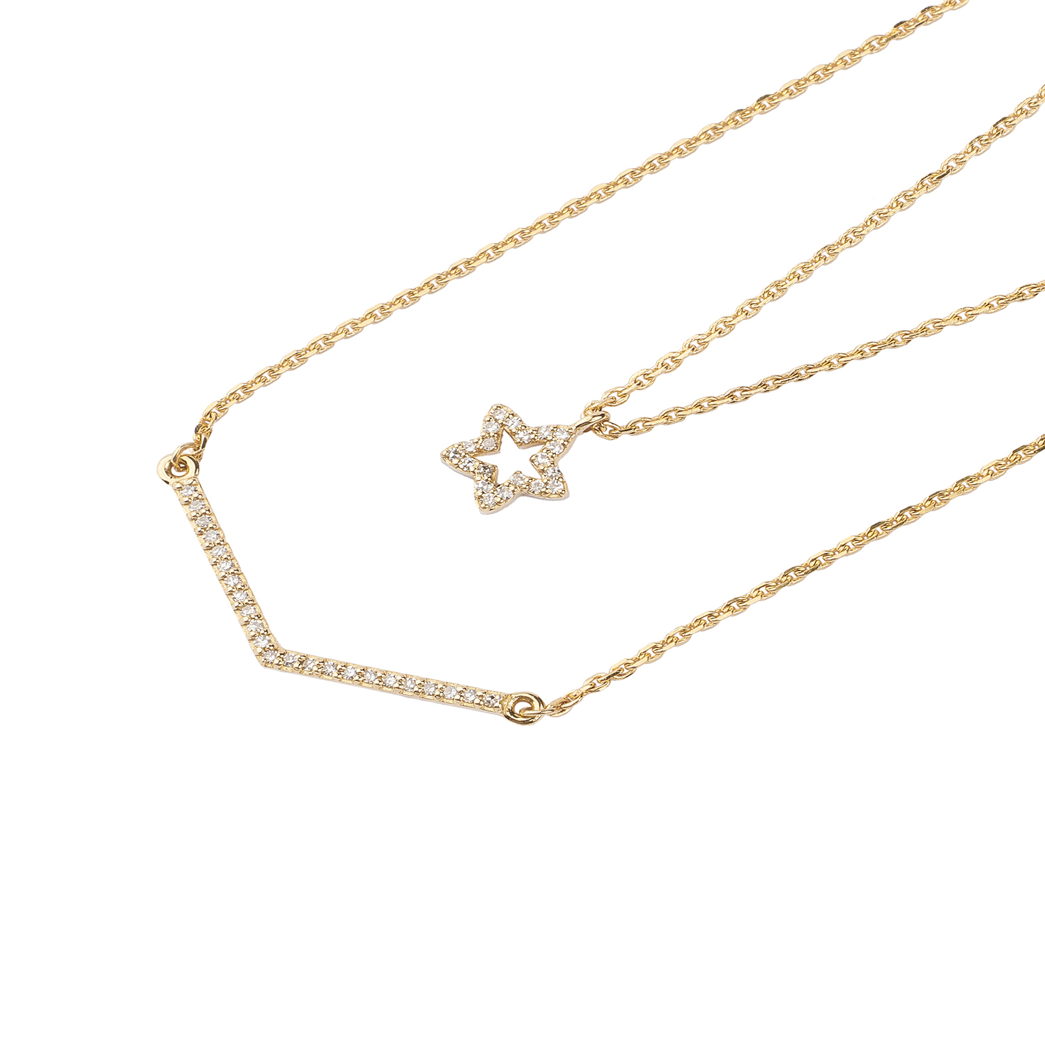 Collar Doble Oro Amarillo 18kt Diamantes 10 Puntos 1