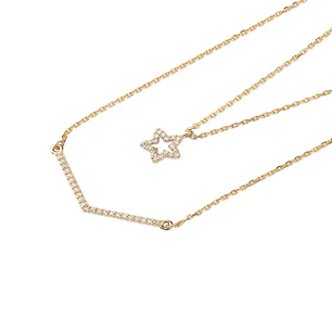 Collar Doble Oro Amarillo 18kt Diamantes 10 Puntos