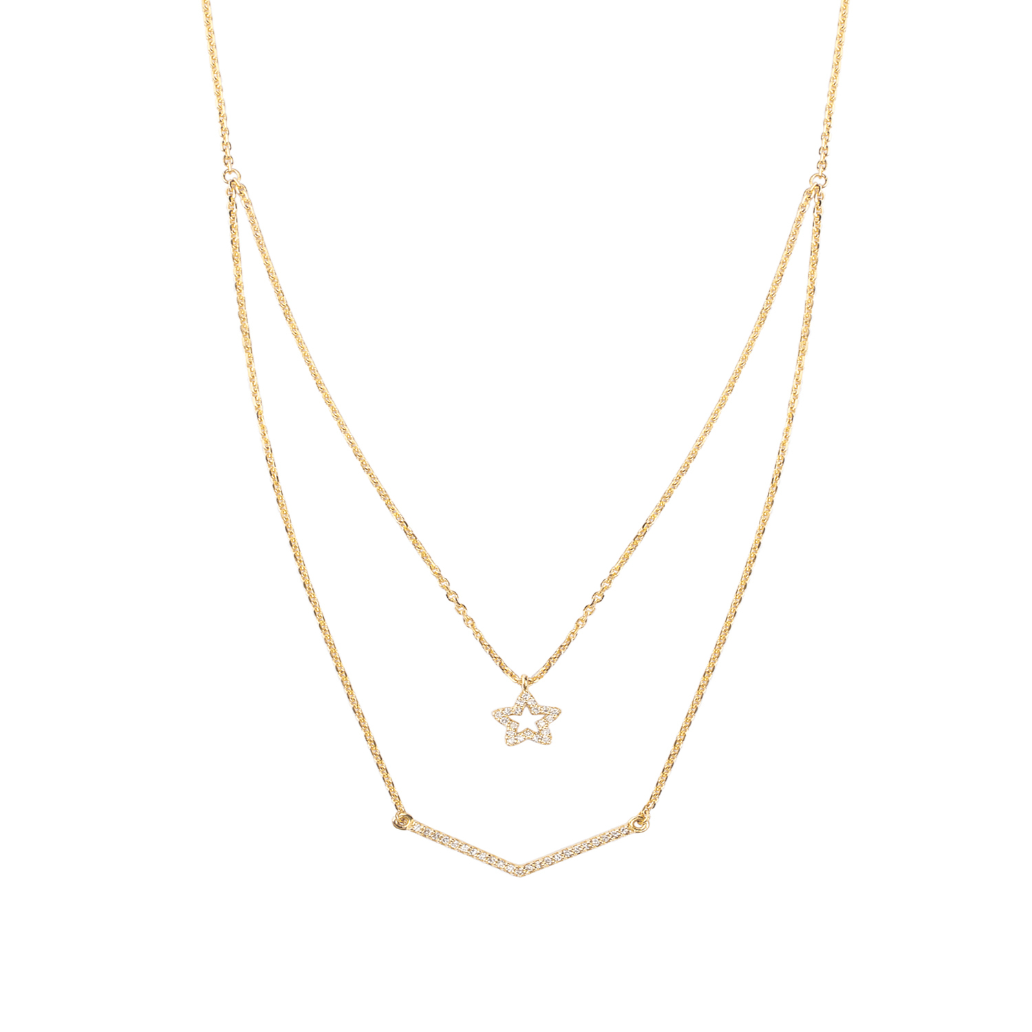 Collar Doble Oro Amarillo 18kt Diamantes 10 Puntos 2