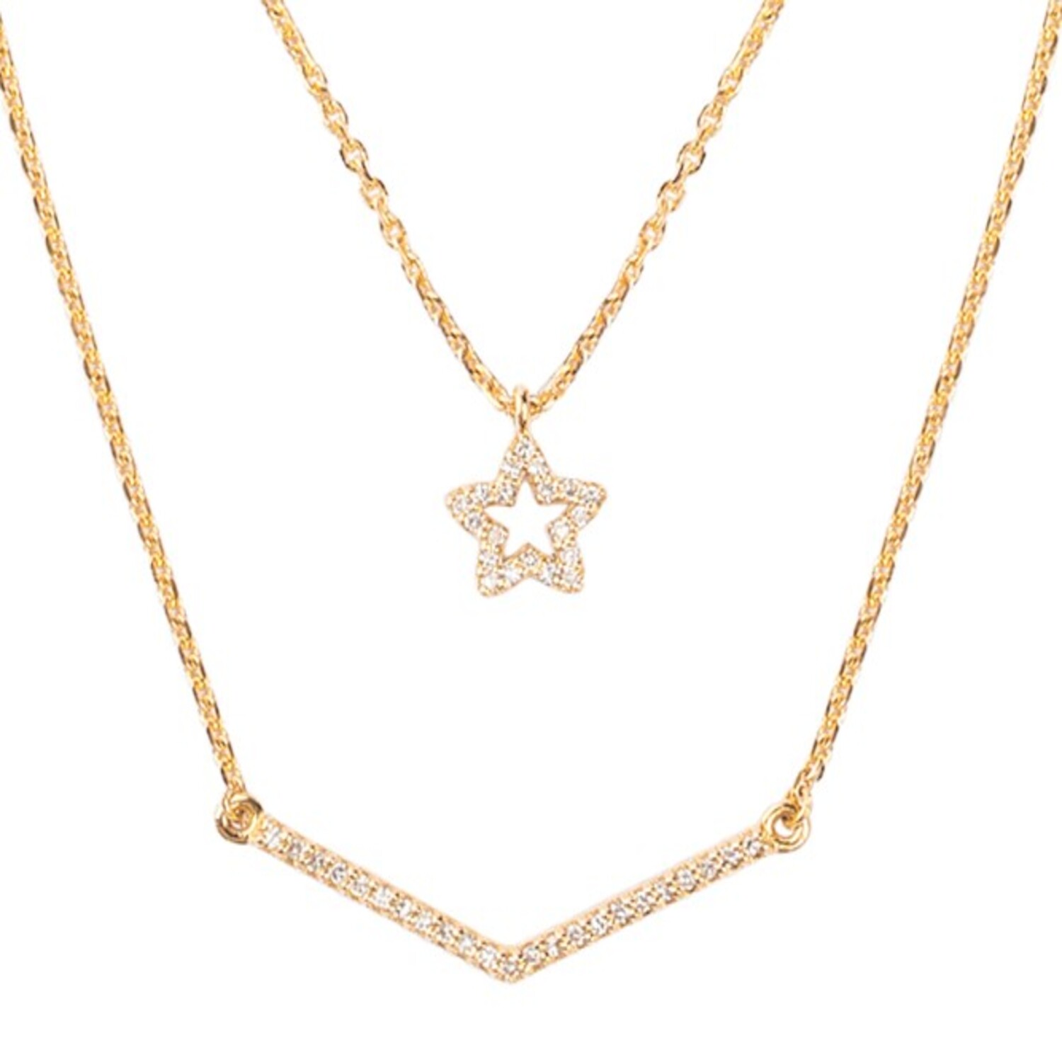 Collar Doble Oro Amarillo 18kt Diamantes 10 Puntos 3