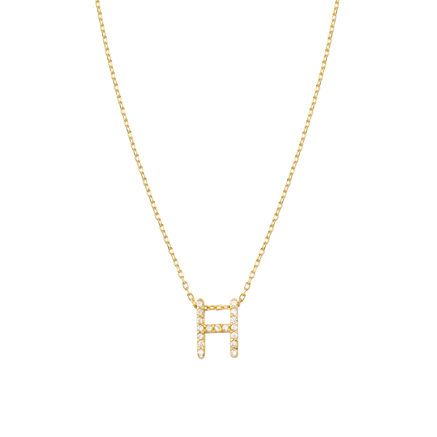 Collar de Plata Esterlina 925 Letra H Circon Revestido en Oro 18kt 2