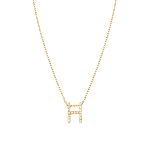 Collar de Plata Esterlina 925 Letra H Circon Revestido en Oro 18kt