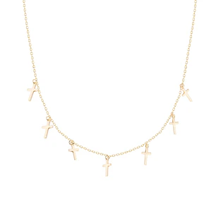 Collar de Plata Esterlina 925 Choker Cruces Colgantes Revestido en 18Kt