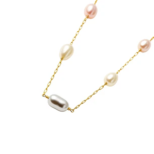 Collar Oro Amarillo 18kt Perlas Agua Dulce Tricolor