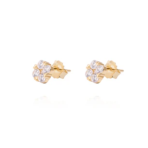 Aros de Plata Esterlina Flor Cuatro Circones Revestido en Oro 18kt