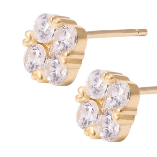 Aros de Plata Esterlina Flor Cuatro Circones Revestido en Oro 18kt