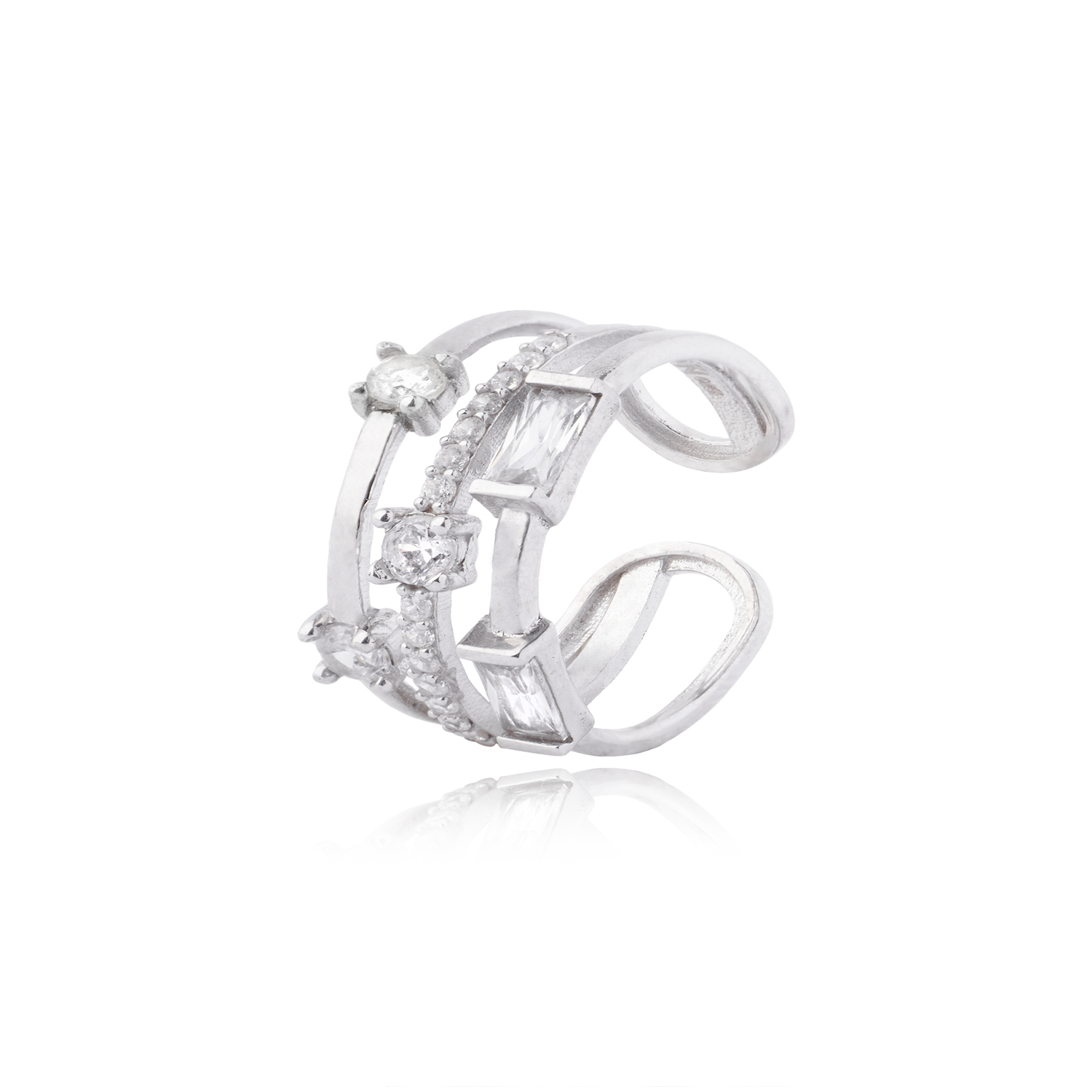 Anillo de Plata Esterlina 925 Tres Lineas Circon 3