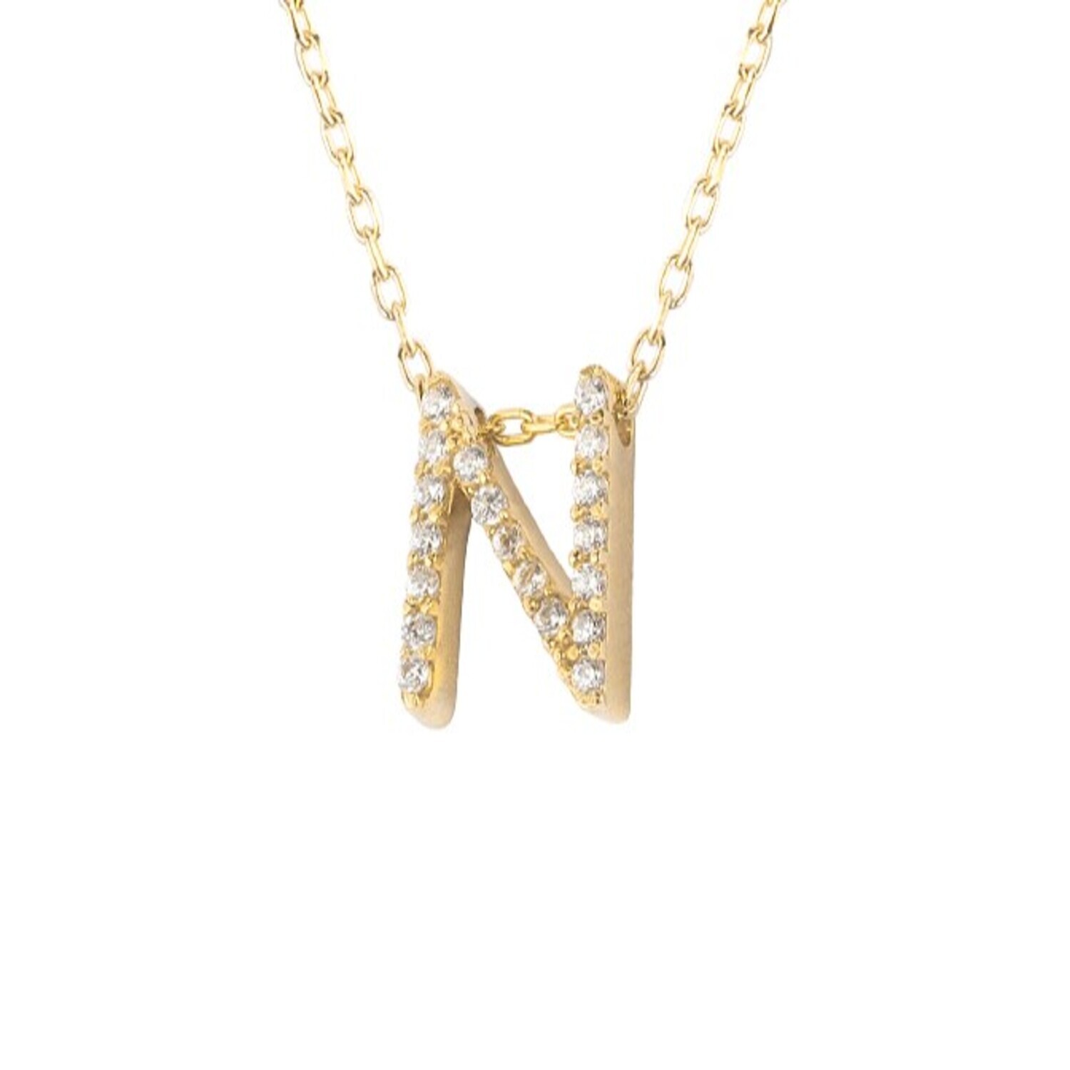 Collar de Plata Esterlina 925 Letra N Circon Revestido en Oro 18kt 2