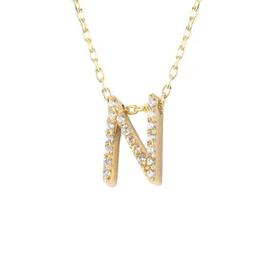 Collar de Plata Esterlina 925 Letra N Circon Revestido en Oro 18kt