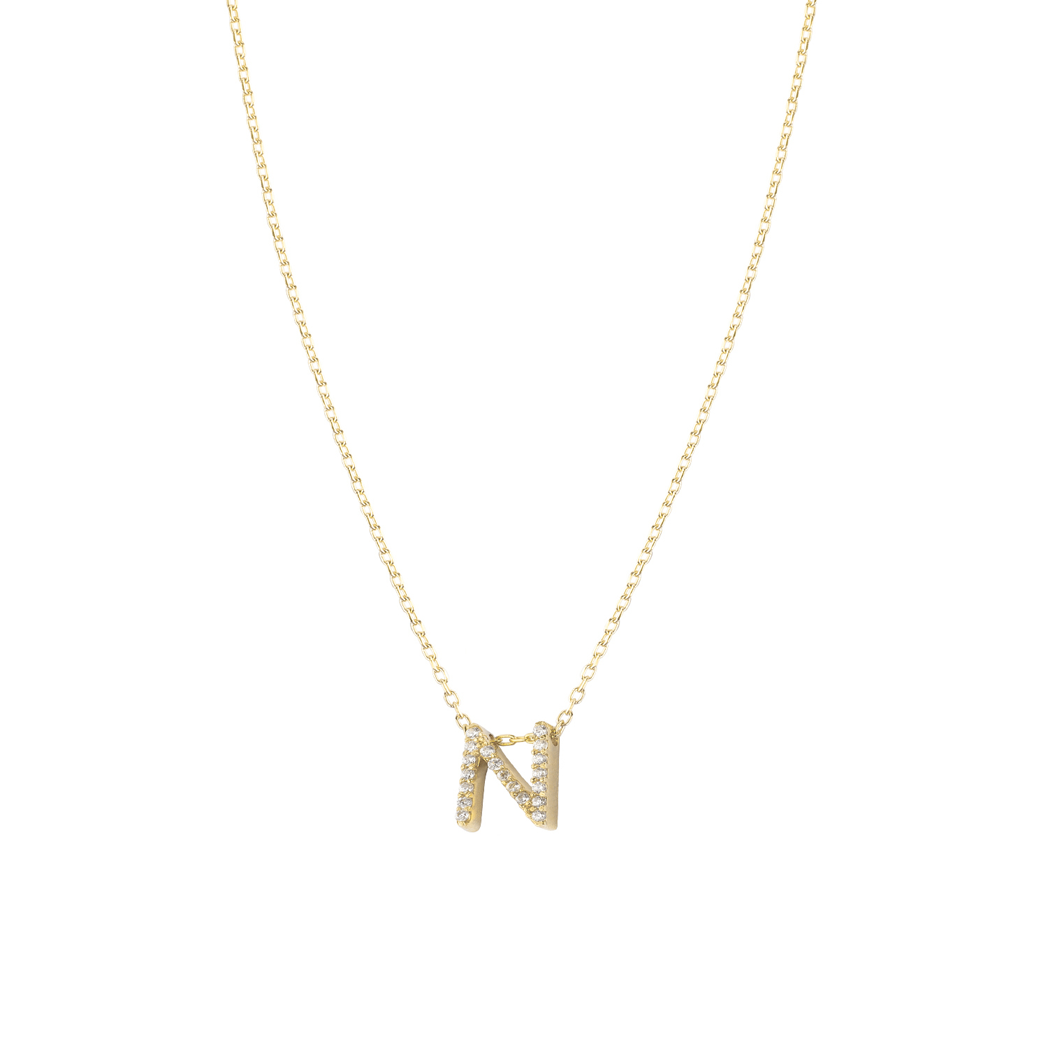 Collar de Plata Esterlina 925 Letra N Circon Revestido en Oro 18kt 3