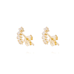 Aros Oro Amarillo 18kt Escalonados 5 Circonitas