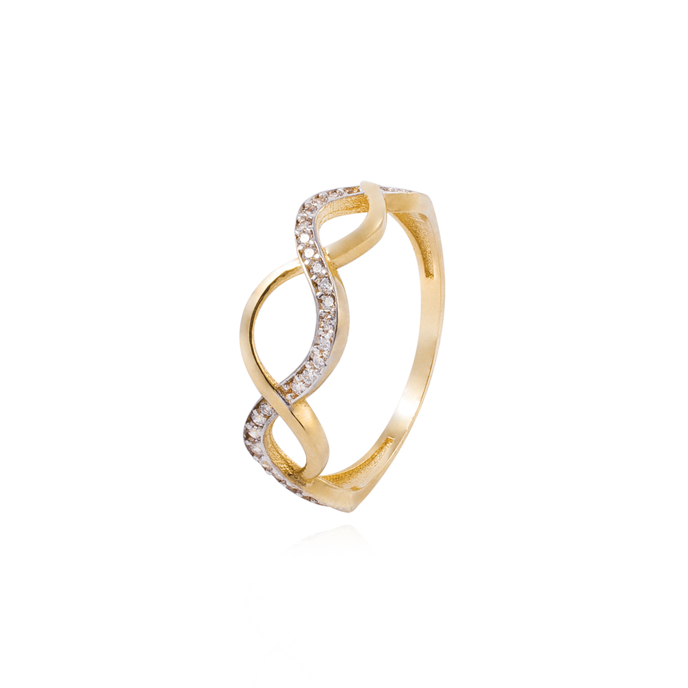 Anillo de Oro 18kt Ondas Circón y Liso 1