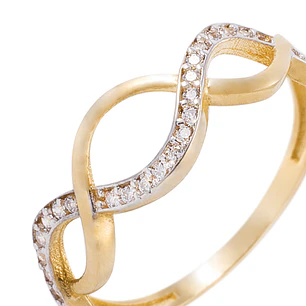 Anillo de Oro 18kt Ondas Circón y Liso