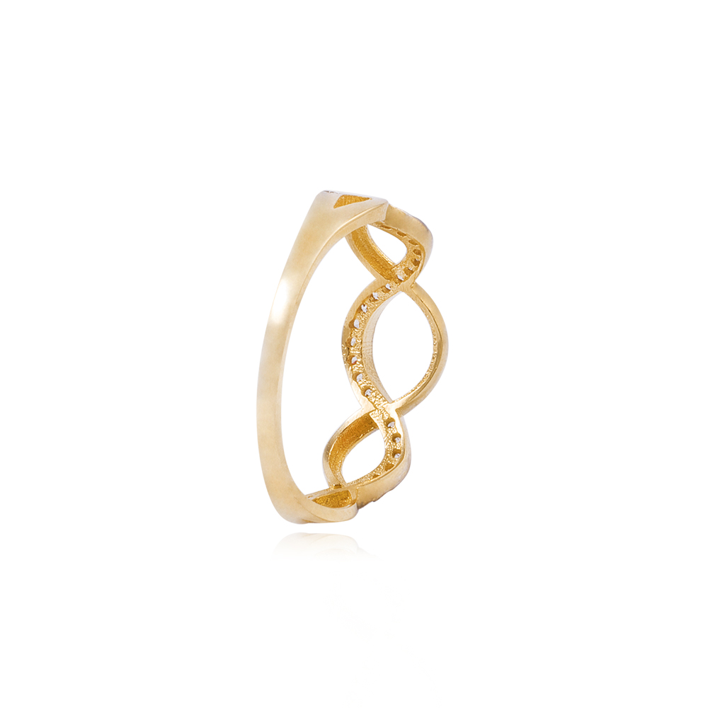 Anillo de Oro 18kt Ondas Circón y Liso 3