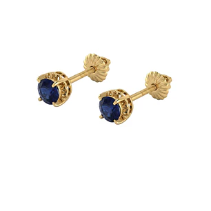 Aros Oro Miel 18kt Chatón con Zafiro 4 mm