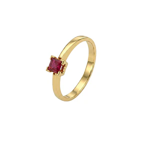 Anillo Oro Miel 18kt Solitario Cuadrado con Rubí