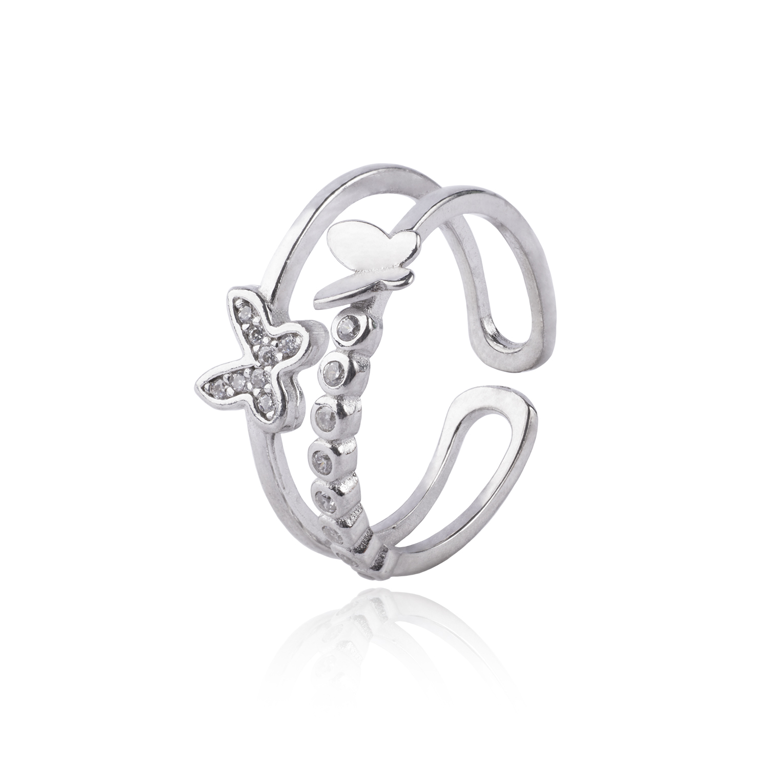 Anillo de Plata Esterlina 925 Doble Mariposa Circon 1
