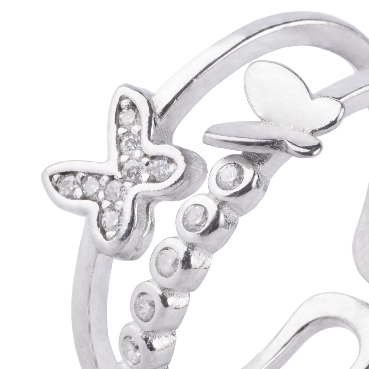 Anillo de Plata Esterlina 925 Doble Mariposa Circon 2
