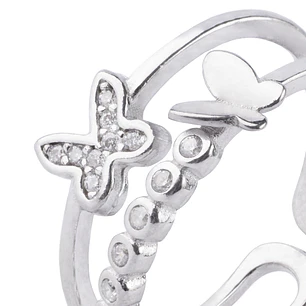 Anillo de Plata Esterlina 925 Doble Mariposa Circon