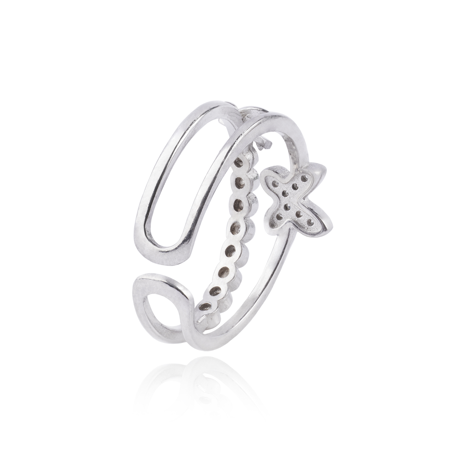 Anillo de Plata Esterlina 925 Doble Mariposa Circon 3